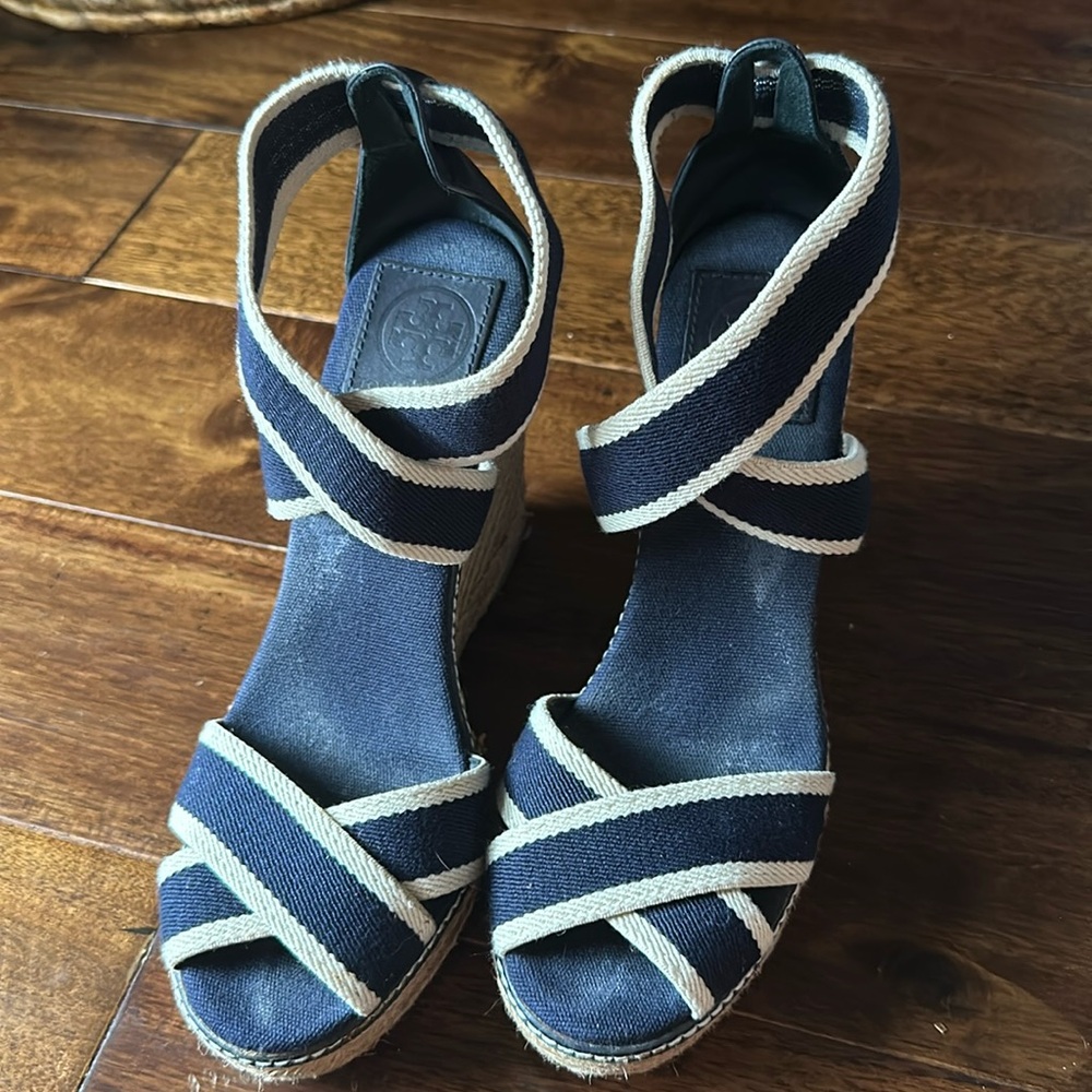 Tory Burch navy espadrilles heels